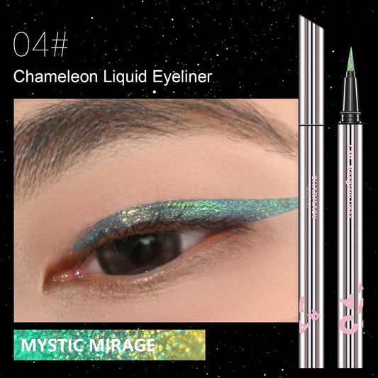 CHARMACY New Chameleon Liquid Eyeliner, Liquid Glitter Eyeliner, Highly Pigmented, Metallic MultiColor Shifting waterproof Eyeliner, Ultra-Fine Tip, Longwearing, Smudge-proof (A04 Ocean Glint)