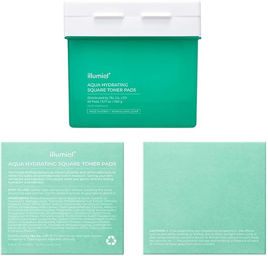 Aqua Hydrating Square Toner Pads for Long-Lasting Skin Moisture Barrier with Xylitylglucoside & Kakadu Plum Extract Exosome [Vegan & Korean Skincare] – 60 Pads(9.17 fl. oz)