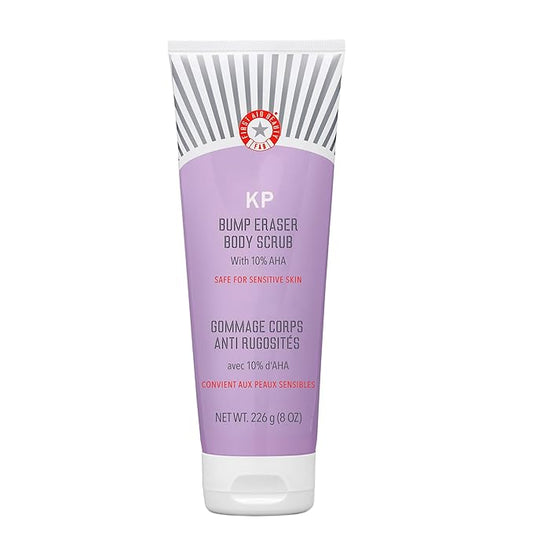 First Aid Beauty KP Bump Eraser Body Scrub with 10% AHA, Keratosis Pilaris Skin Exfoliator with Glycolic and Lactic acids, Helps Reduce Chicken Bumps, Safe for Sensitive Skin, 8 oz