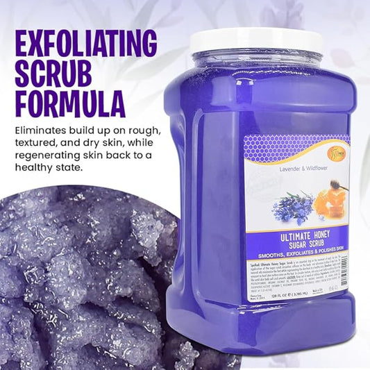SPA REDI – Sugar Body Scrub, Honey, Lavender and Wildflower, 128 Oz Exfoliating, Moisturizing, Hydrating and Nourishing, Glow, Polish, Smooth and Fresh Skin - Body Exfoliator
