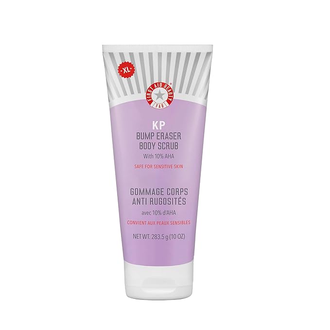 First Aid Beauty - KP Bump Eraser Body Scrub with 10% AHA, Keratosis Pilaris Skin Exfoliater with Glycolic and Lactic acids, Helps Reduce Chicken Skin Bumps, Safe for Sensitive Skin, 10 oz